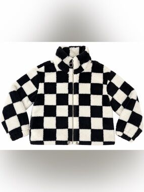 Kyoyo Checkered Faux Fur Fleece Zip-Up Teddy Jacket Size Small